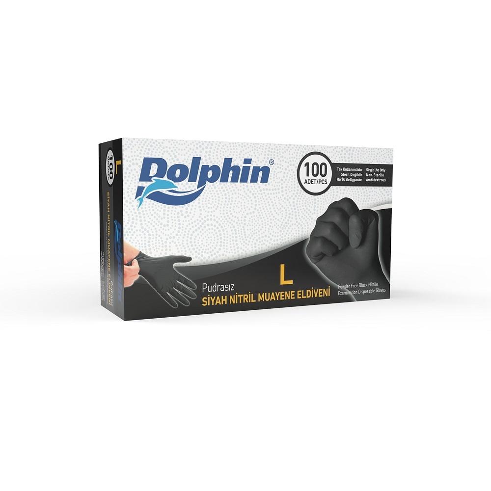 Dolphin Çok Amaçlı Siyah Nitril Eldiven L Beden - 100 lü - 20 Paket - MDR