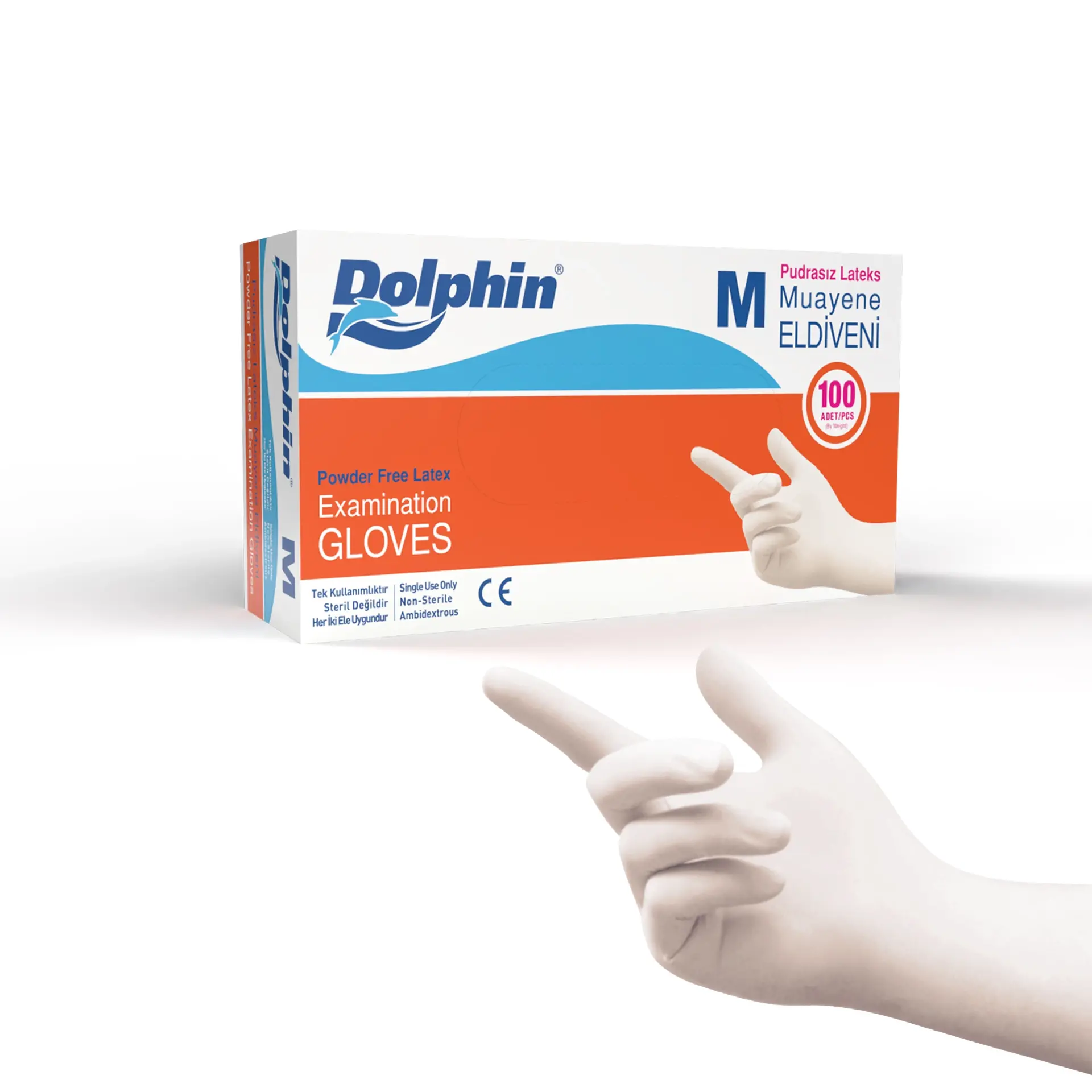 Dolphin Pudrasız Lateks Muayene Eldiveni M Beden - 100 lü - 20 Paket - MDR