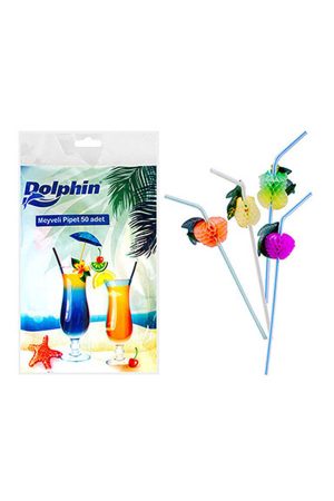 Dolphin Meyve Figürlü Renkli Pipet 50 Adet - 1 Paket