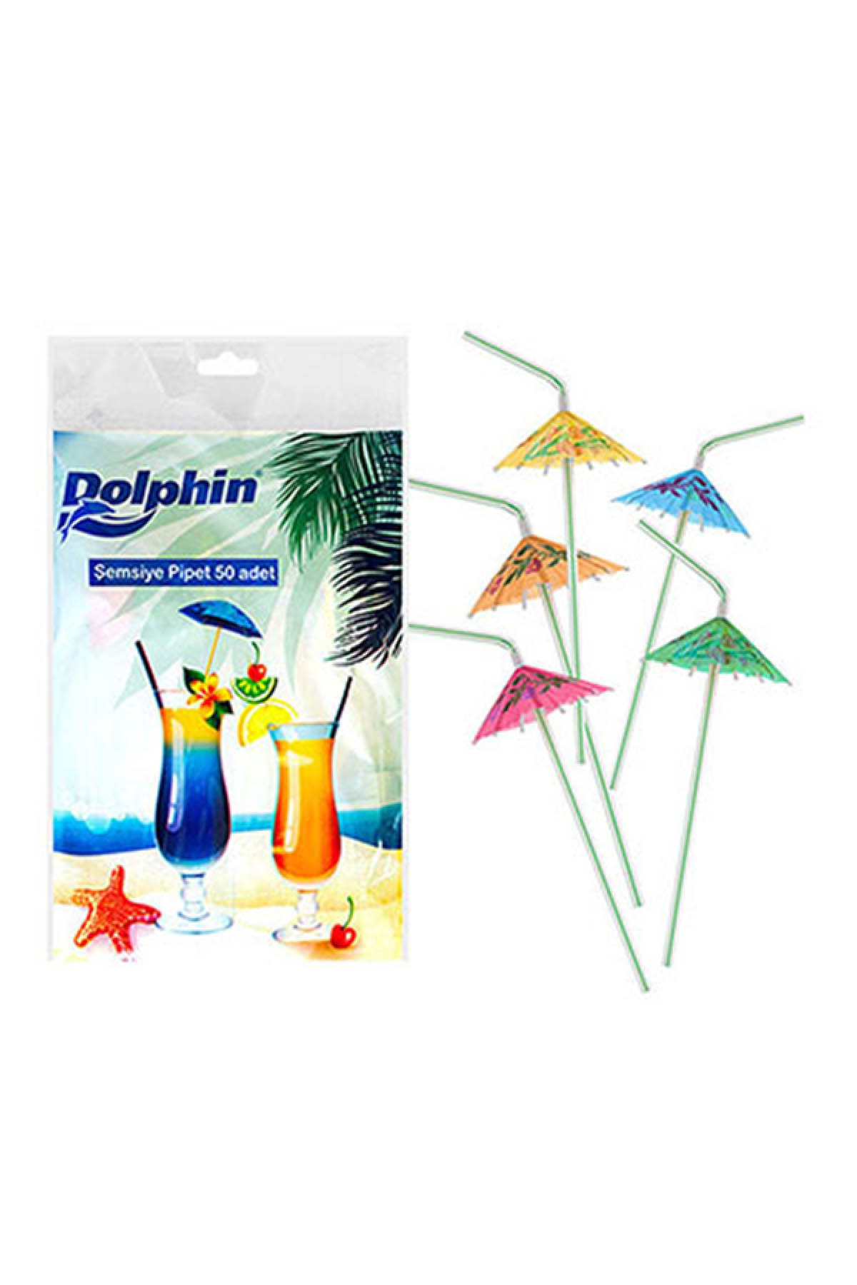 Dolphin Şemsiye Süslemeli Pipet 50 Adet - 100 Paket
