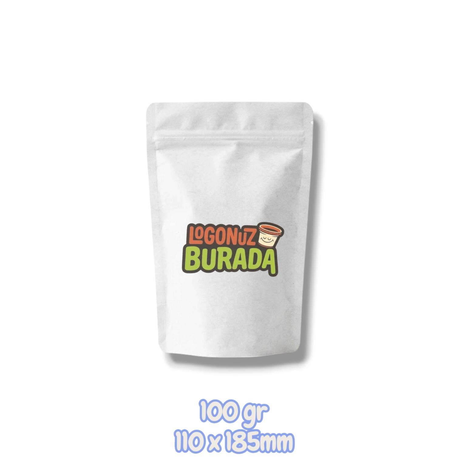 Beyaz Kraft Alüminyum Doypack 110x185 mm - 100gr Penceresiz Kilitli Zipli Ambalaj 250 Adet