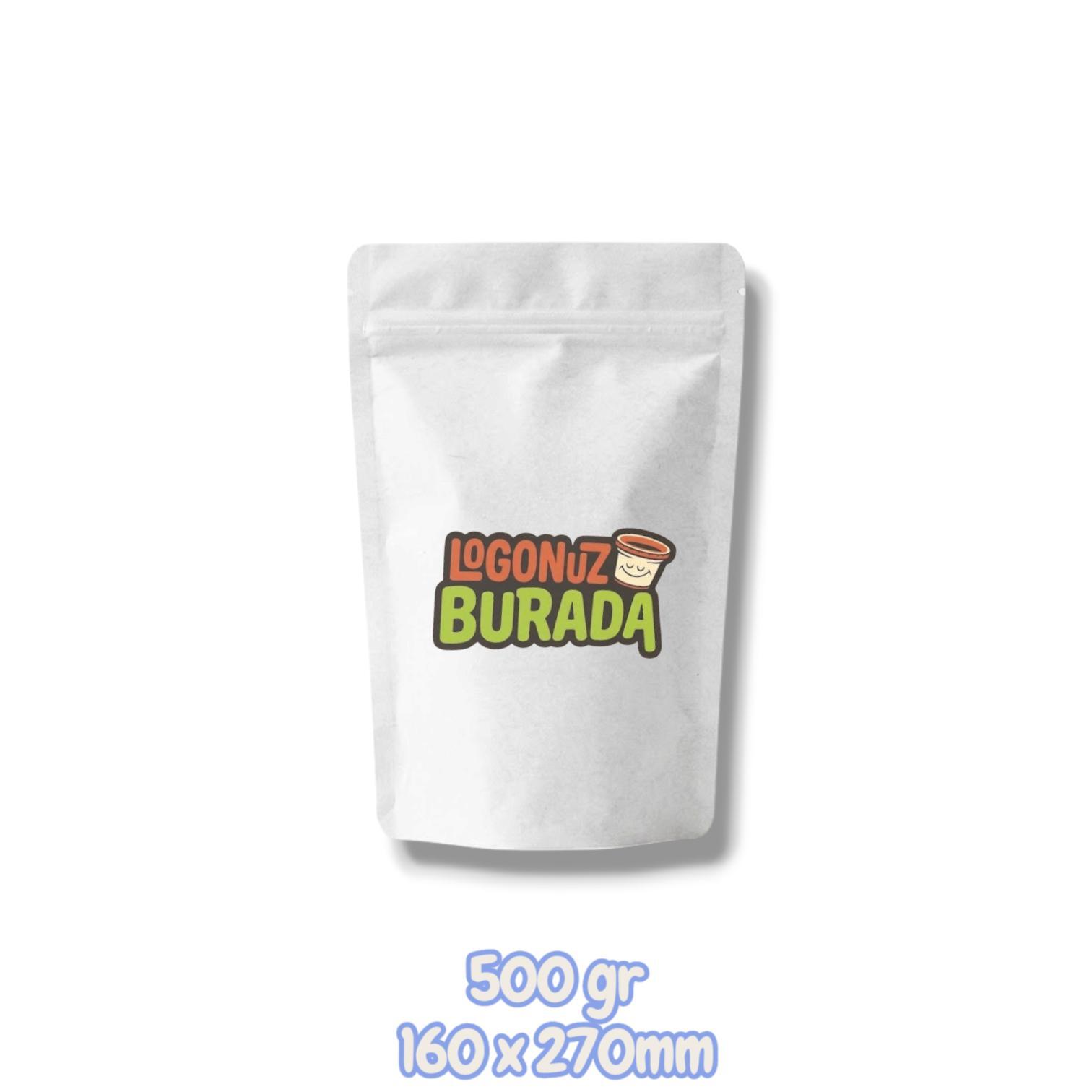 Beyaz Kraft Alüminyum Doypack 160x270 mm - 500gr Penceresiz Kilitli Zipli Ambala 250 Adet