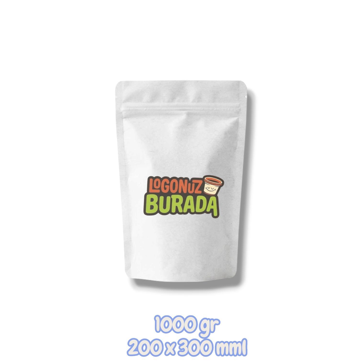 Beyaz Kraft Alüminyum Doypack 200x300 mm - 1000gr (1 kg) Penceresiz Kilitli Zipli Ambalaj