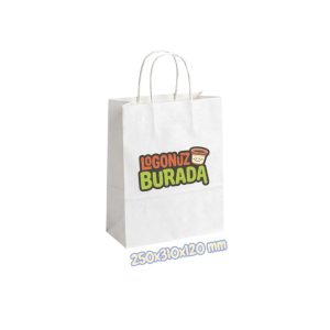Burgu Saplı Beyaz Kraft Çanta 25x31x12 cm
